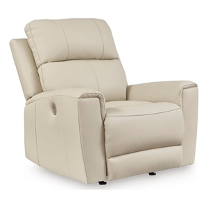 Bowery Hill Beige Leather Power Recliner with USB Charging Port