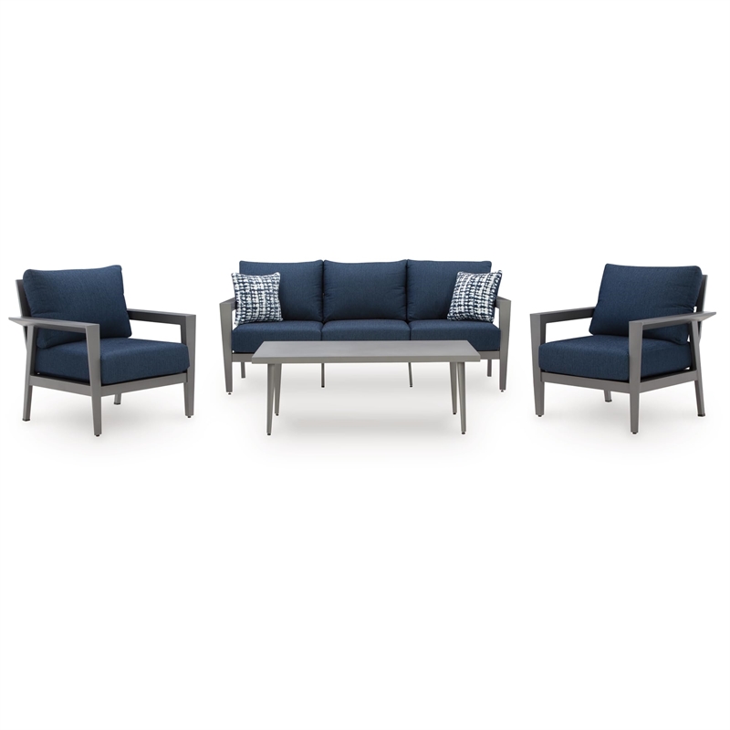 Bowery Hill Blue 4-Piece Outdoor Patio Set with Sofa Chairs and Table