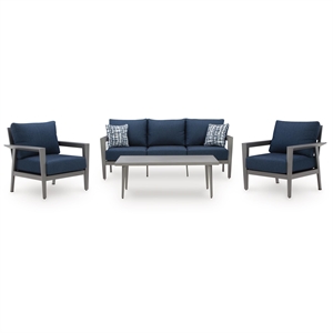 Bowery Hill Blue 4-Piece Outdoor Patio Set with Sofa Chairs and Table
