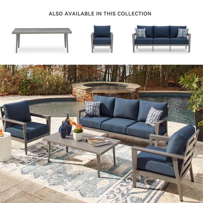 Bowery Hill Blue 4-Piece Outdoor Patio Set with Sofa Chairs and Table