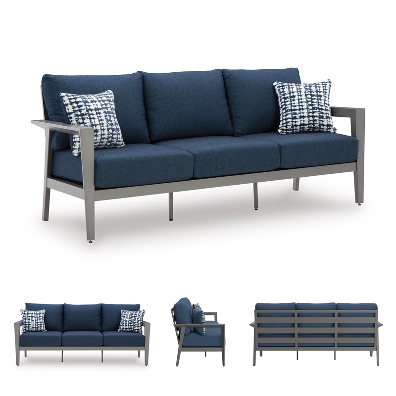 Bowery Hill Blue 4-Piece Outdoor Patio Set with Sofa Chairs and Table