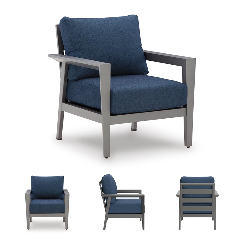 Bowery Hill Blue 4-Piece Outdoor Patio Set with Sofa Chairs and Table