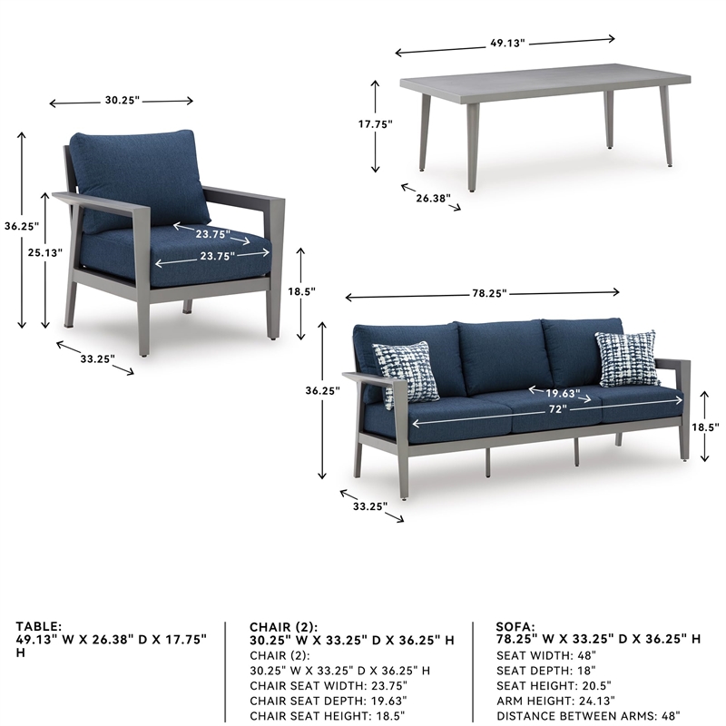 Bowery Hill Blue 4-Piece Outdoor Patio Set with Sofa Chairs and Table