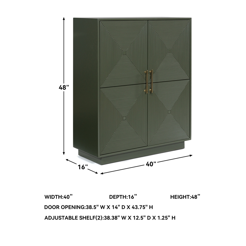 Bowery Hill Dark Green Accent Cabinet with Patterned Door Fronts