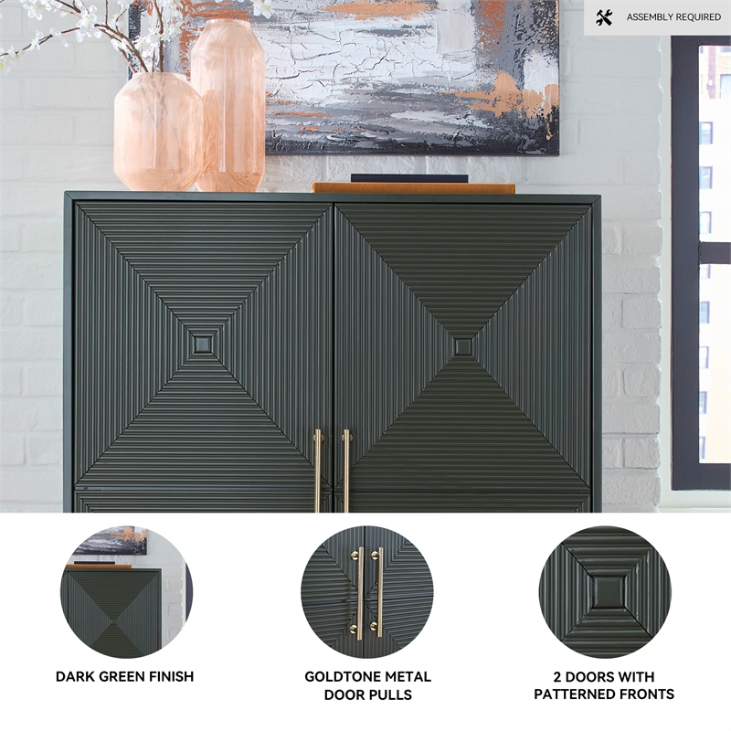 Bowery Hill Dark Green Accent Cabinet with Patterned Door Fronts