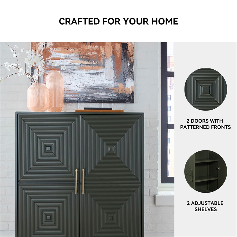 Bowery Hill Dark Green Accent Cabinet with Patterned Door Fronts