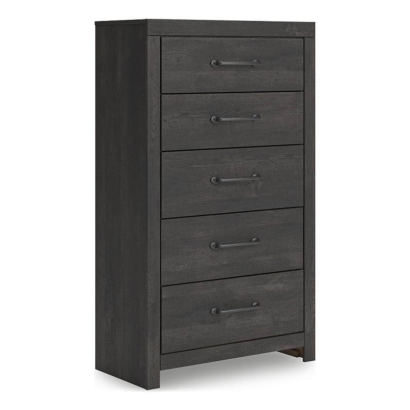 Bowery Hill Dark Gray 5-Drawer Chest with Large Dark-Colored Handles