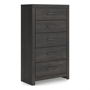 Bowery Hill Dark Gray 5-Drawer Chest with Large Dark-Colored Handles