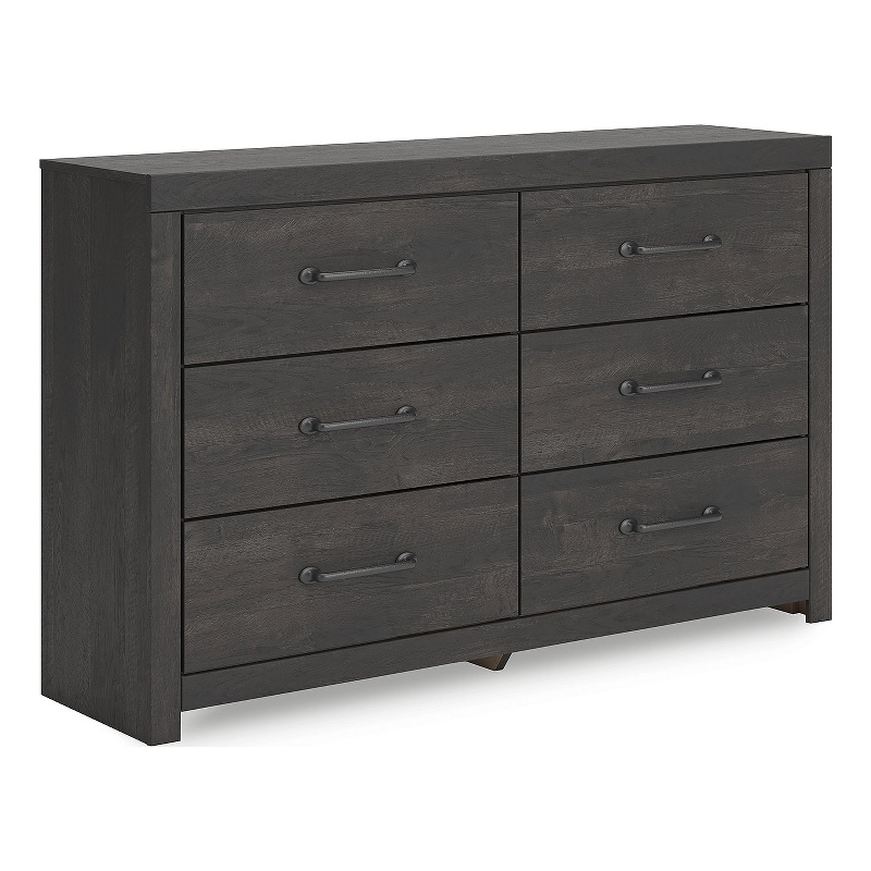 Bowery Hill Dark Gray 6-Drawer Dresser with Large Dark-Colored Handles