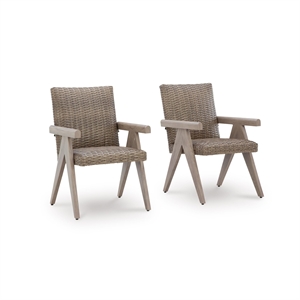 Bowery Hill Set of 2 Beige Outdoor Patio Resin Wicker Arm Chairs