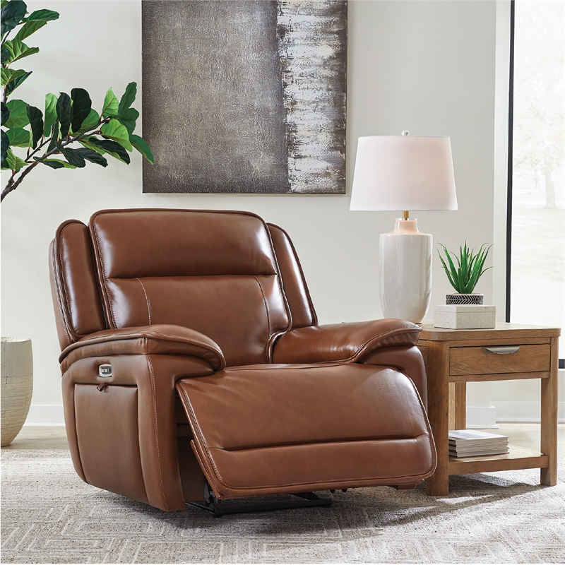 Bowery Hill Brown Leather Power Recliner with Zero-Gravity Recline