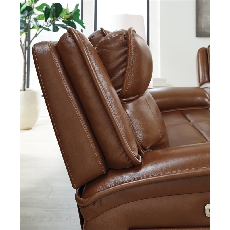 Bowery Hill Brown Leather Power Reclining Sofa with Zero-Gravity