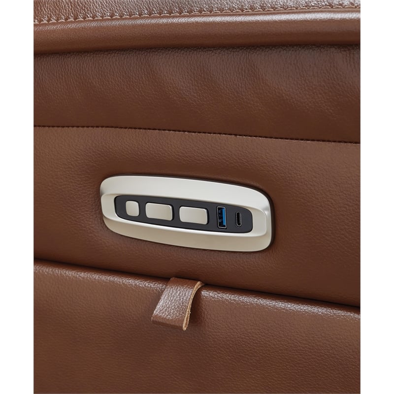 Bowery Hill Brown Leather Power Reclining Sofa with Zero-Gravity