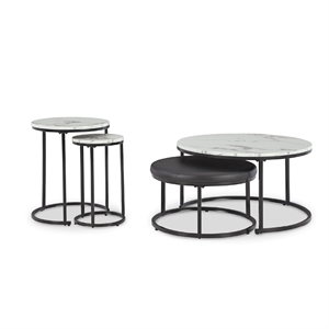 Bowery Hill Black 4-Piece Nesting Table Set with Faux Marble Tops