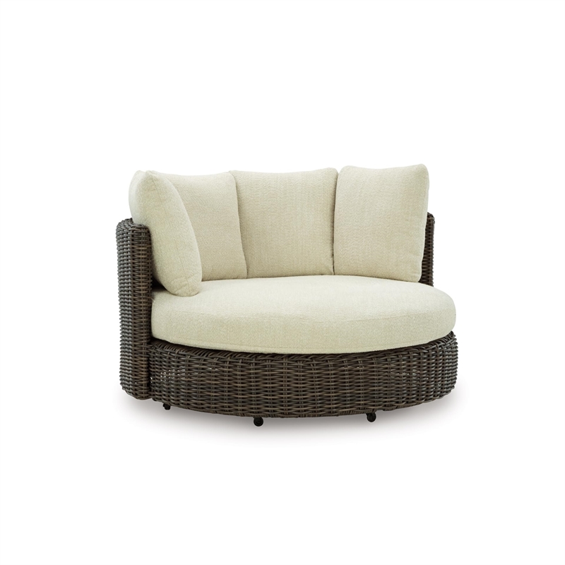 Bowery Hill Brown Outdoor Wicker Swivel Lounge Chair with Cushion