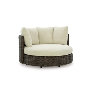 Bowery Hill Brown Outdoor Wicker Swivel Lounge Chair with Cushion