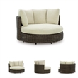 Bowery Hill Brown Outdoor Wicker Swivel Lounge Chair with Cushion