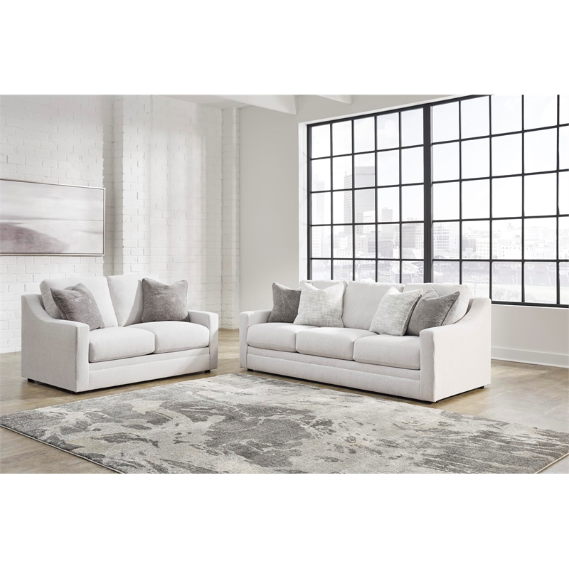 Bowery Hill Beige Loveseat with Reversible Cushions and Pillows