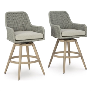 Bowery Hill Set of 2 Light Gray Outdoor Wicker Swivel Barstools