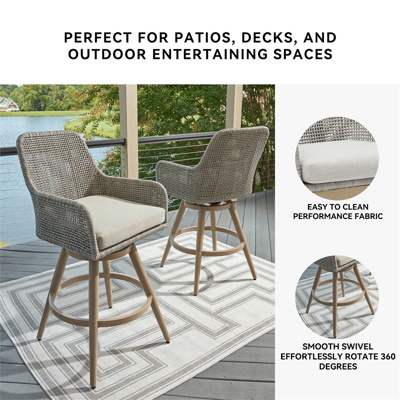 Bowery Hill Set of 2 Light Gray Outdoor Wicker Swivel Barstools
