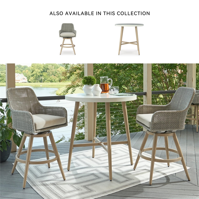 Bowery Hill Set of 2 Light Gray Outdoor Wicker Swivel Barstools