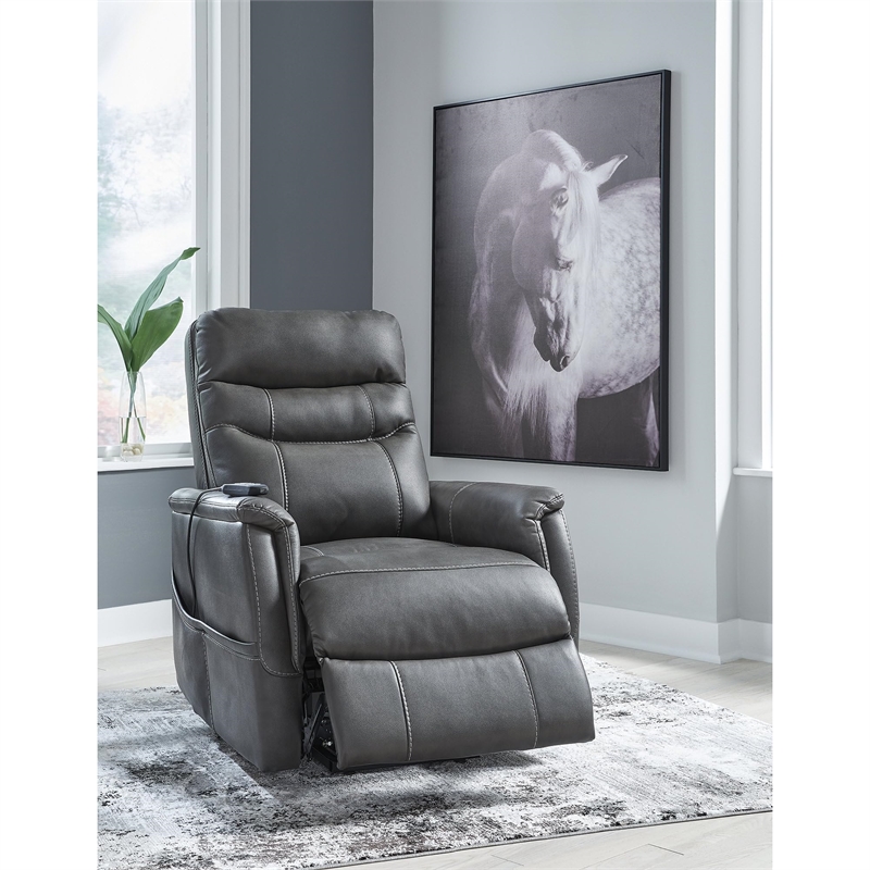 Bowery Hill Black Faux Leather Power Lift Recliner with Massage
