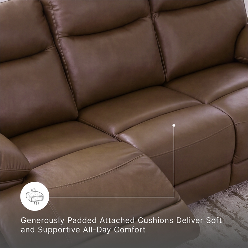 Bowery Hill Brown Leather Power Reclining Sofa with Zero-Gravity
