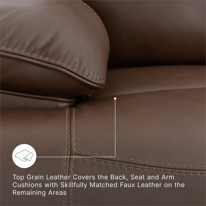 Bowery Hill Brown Leather Power Reclining Sofa with Zero-Gravity