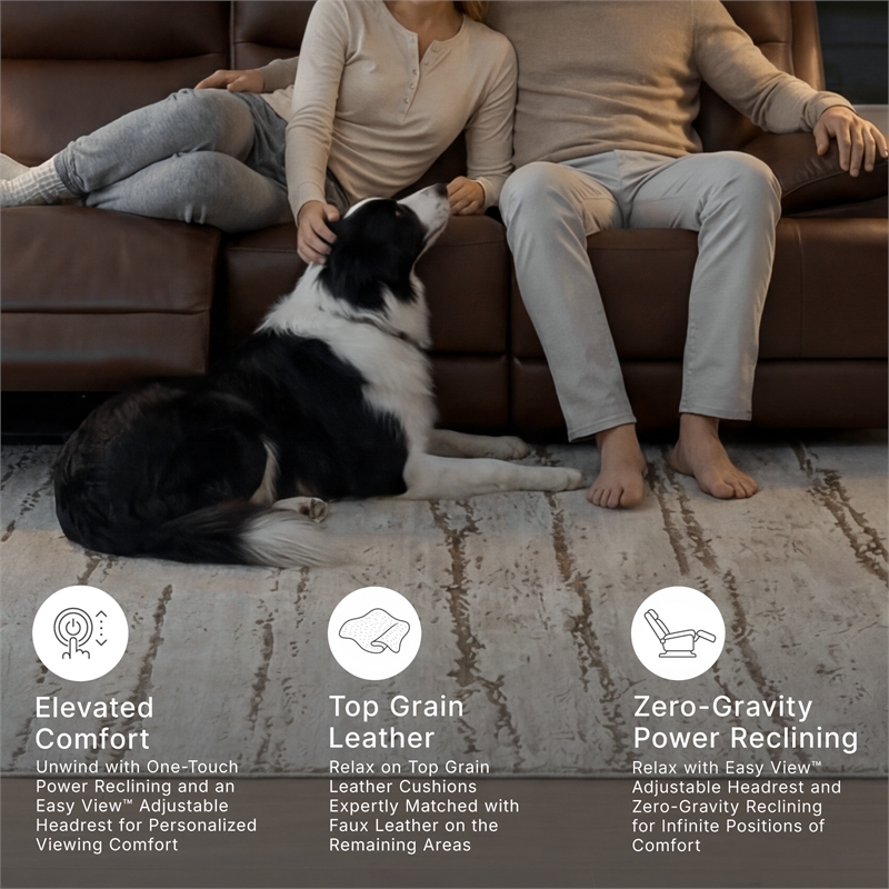 Bowery Hill Brown Leather Power Reclining Sofa with Zero-Gravity