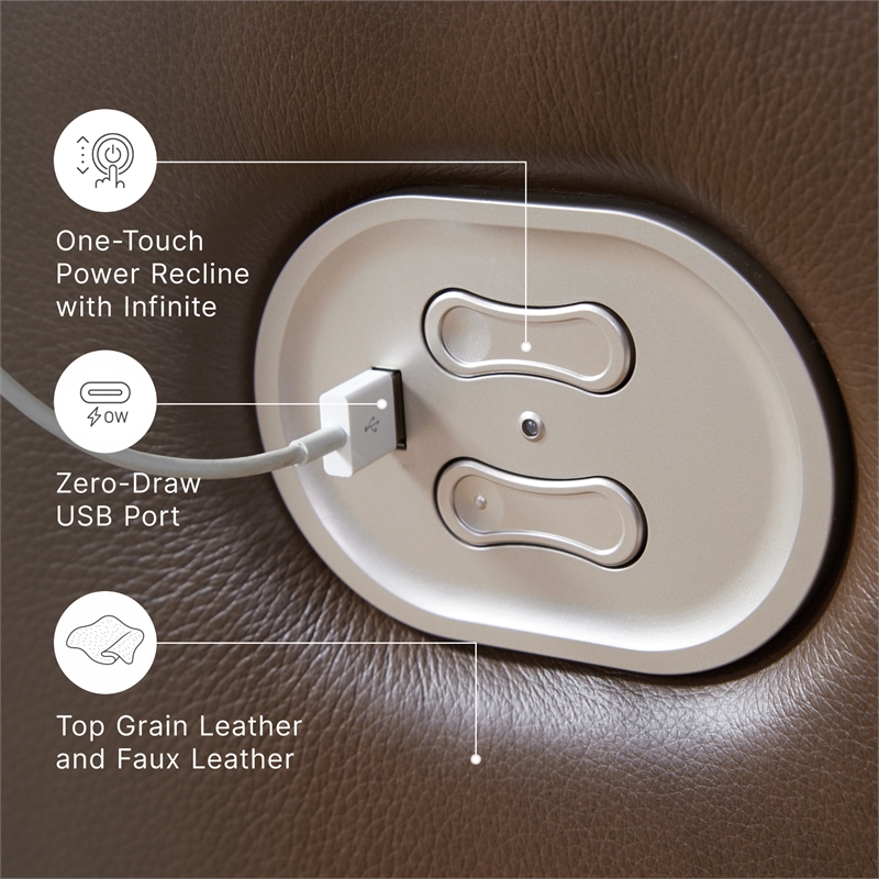 Bowery Hill Brown Leather Power Reclining Sofa with Zero-Gravity