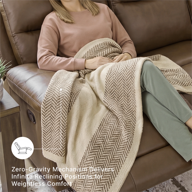 Bowery Hill Brown Leather Power Reclining Sofa with Zero-Gravity