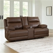 Bowery Hill Brown Leather Power Reclining Loveseat with Console