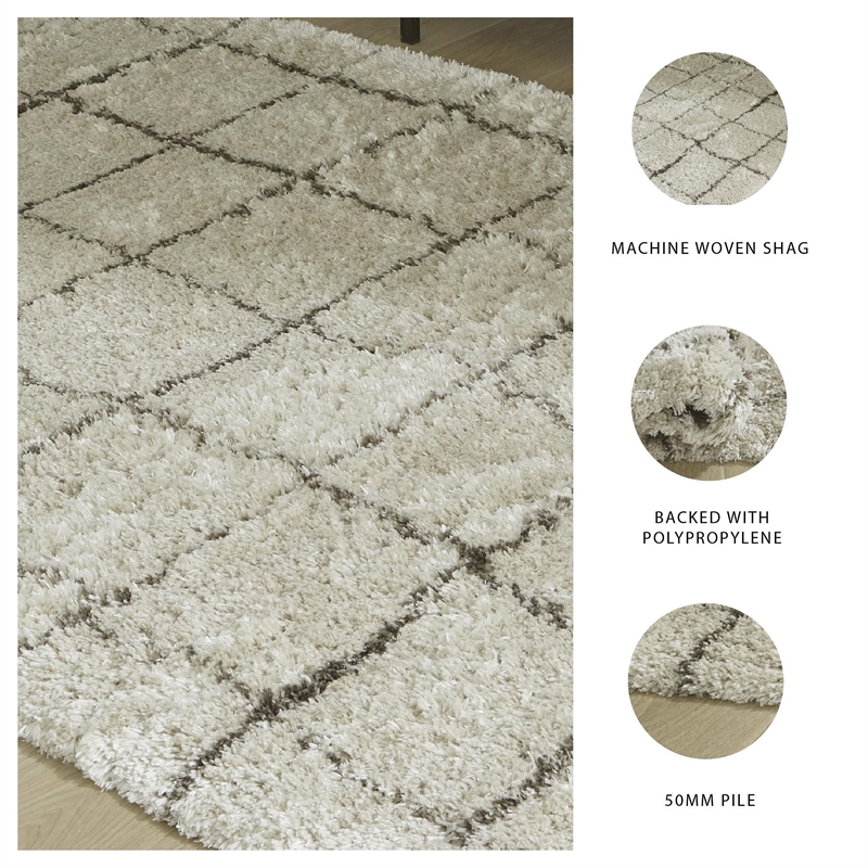 Bowery Hill Beige 8' x 10' Plush Shag Area Rug with 50mm Pile