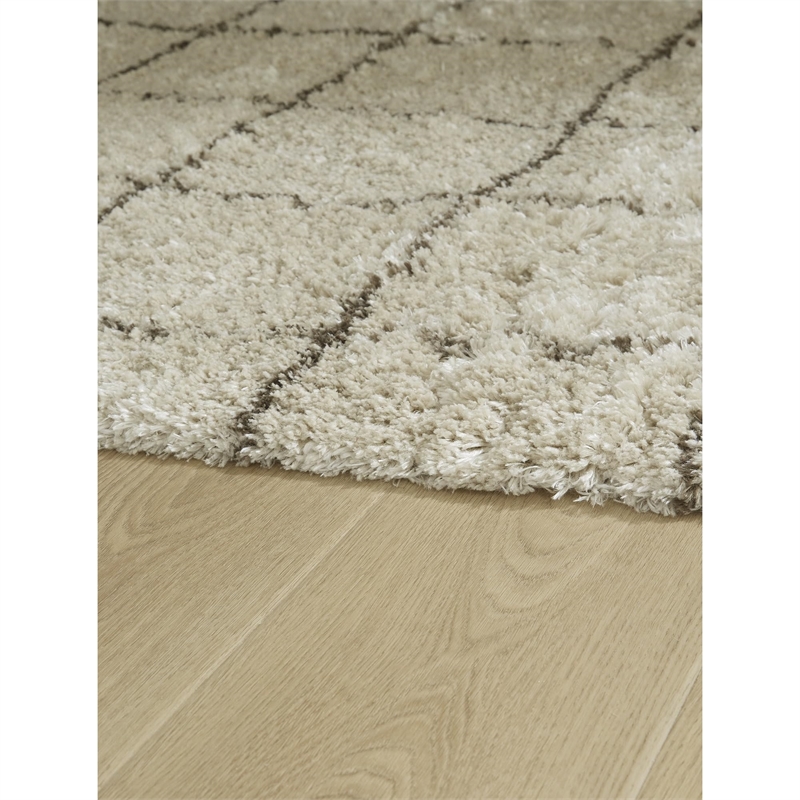 Bowery Hill Beige 8' x 10' Plush Shag Area Rug with 50mm Pile