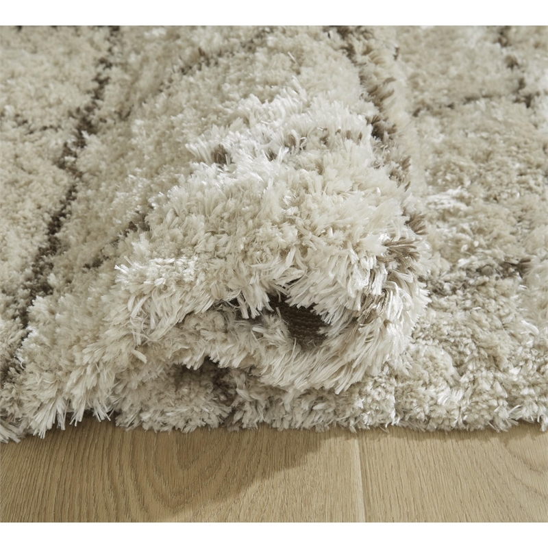 Bowery Hill Beige 8' x 10' Plush Shag Area Rug with 50mm Pile