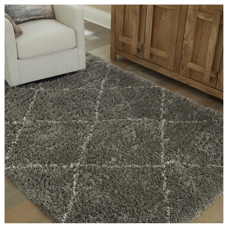 Bowery Hill Gray 8' x 10' Plush Shag Area Rug with 50mm Pile