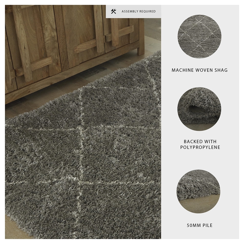 Bowery Hill Gray 8' x 10' Plush Shag Area Rug with 50mm Pile