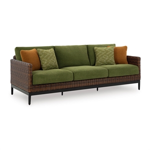 Bowery Hill Brown & Green Outdoor Wicker Sofa with Nuvella Cushions