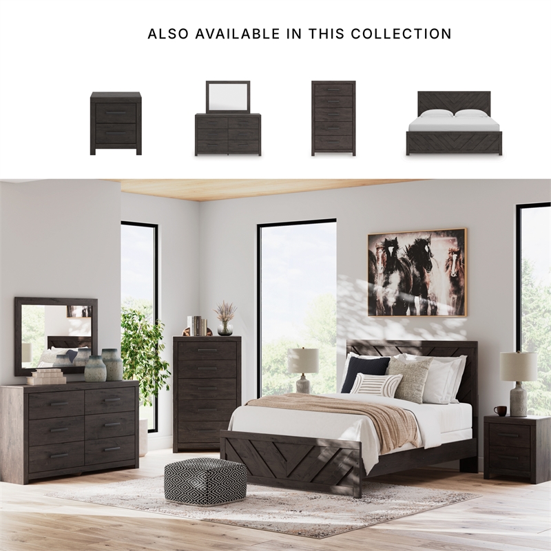Bowery Hill Dark Gray 5-Drawer Chest with Large Black Handles