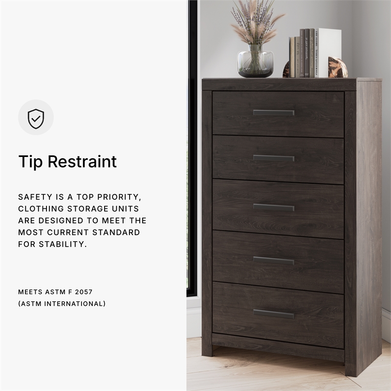Bowery Hill Dark Gray 5-Drawer Chest with Large Black Handles