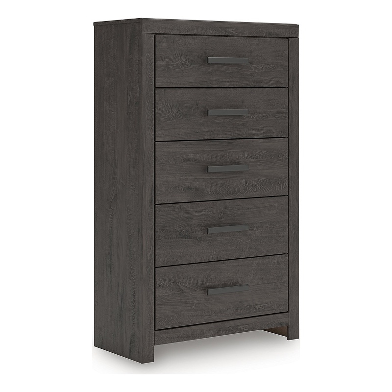 Bowery Hill Dark Gray 5-Drawer Chest with Large Black Handles