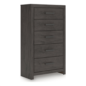 Bowery Hill Dark Gray 5-Drawer Chest with Large Black Handles