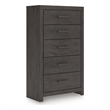 Bowery Hill Dark Gray 5-Drawer Chest with Large Black Handles
