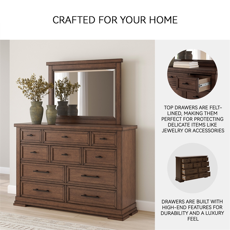 Bowery Hill Brown 10-Drawer Dresser with Picture Frame Detailing