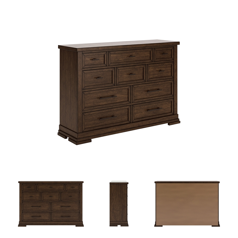Bowery Hill Brown 10-Drawer Dresser with Picture Frame Detailing