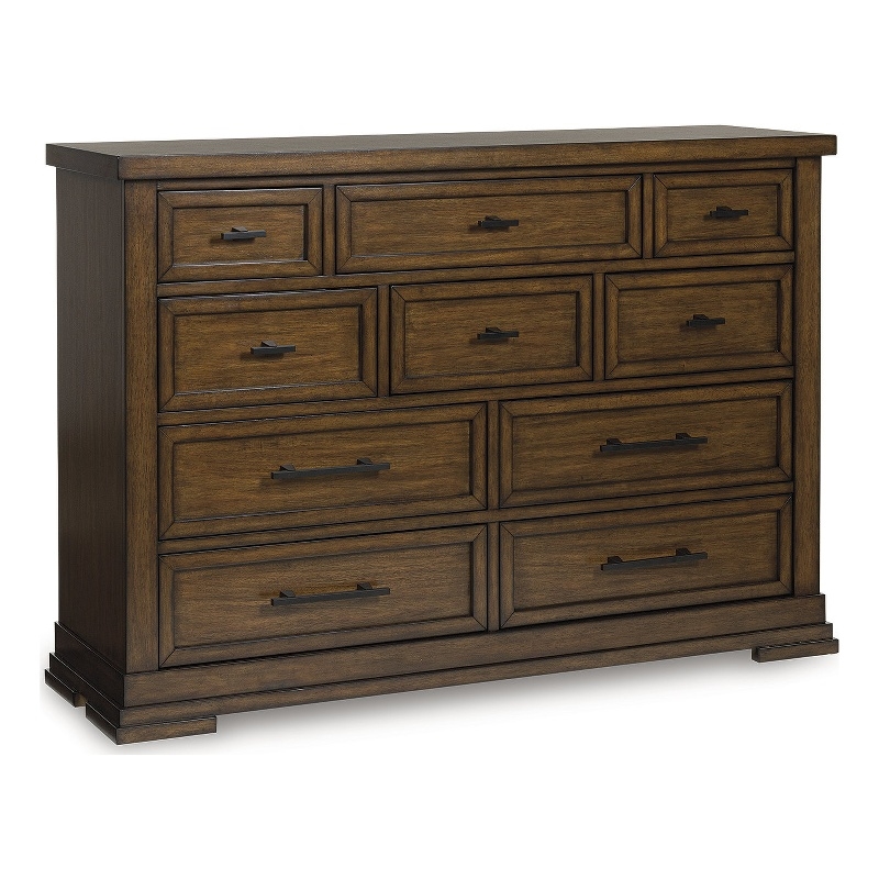 Bowery Hill Brown 10-Drawer Dresser with Picture Frame Detailing