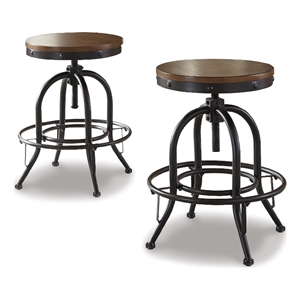 Bowery Hill Set of 2 Brown & Black Swivel Barstools with Metal Frame