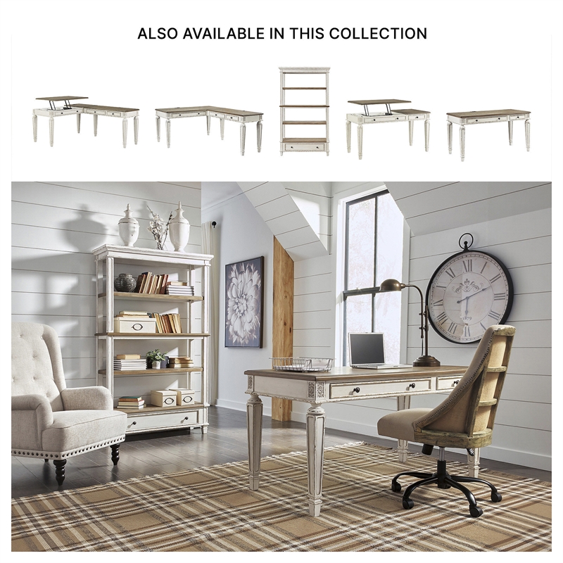Bowery Hill Brown & White Bookcase with 3 Fixed Shelves and Drawer