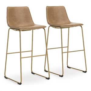 Bowery Hill Set of 2 Brown & Gold Tall Faux Leather Bucket Barstools