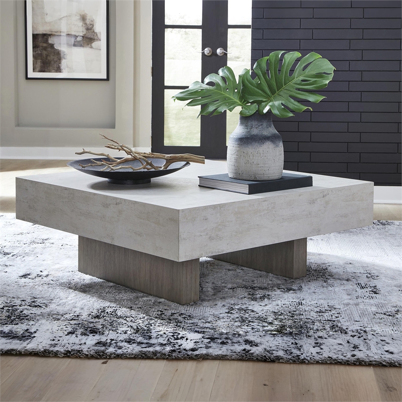 Bowery Hill White Coffee Table with Faux Cement Melamine Tabletop